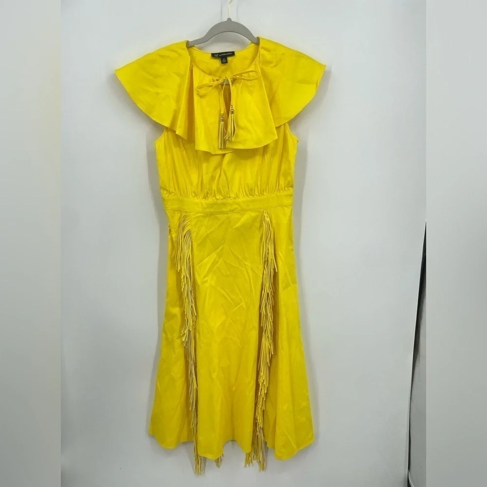 INC international concepts Fringe Trim Midi Dress,‎ Yellow Sz M